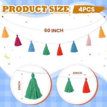 4 Pcs Rainbow Tassel Garland Boho Colorful Garland Banner Decor Wall Hanging for Home Classroom Deco...