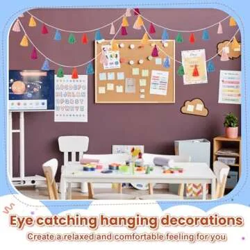 4 Pcs Rainbow Tassel Garland Boho Colorful Garland Banner Decor Wall Hanging for Home Classroom Decoration Wedding Birthday Baby Shower Party Supplies, Pre Assembled(Tassel in 3.1 Inches)