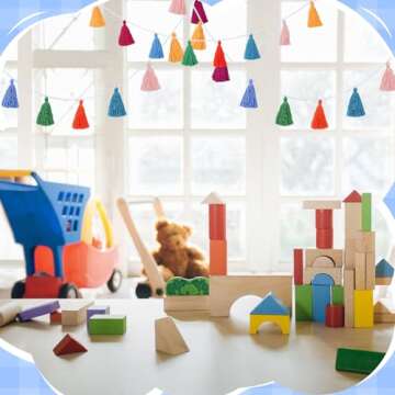 4 Pcs Rainbow Tassel Garland Boho Colorful Garland Banner Decor Wall Hanging for Home Classroom Decoration Wedding Birthday Baby Shower Party Supplies, Pre Assembled(Tassel in 3.1 Inches)