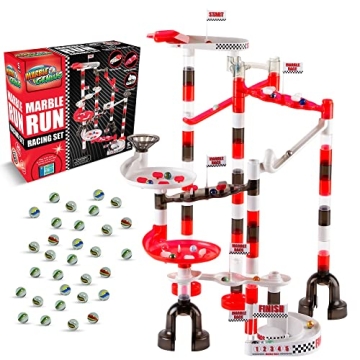 Marble Genius Marble Run Racing Set: 125-Piece Marble Run Racing Set Toys for Kids, Marbles Maze Tow...