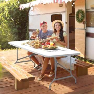 ZenStyle 6 ft Indoor Outdoor Heavy Duty Plastic Folding Table Portable Picnic Table Fold-in-Half Uti...