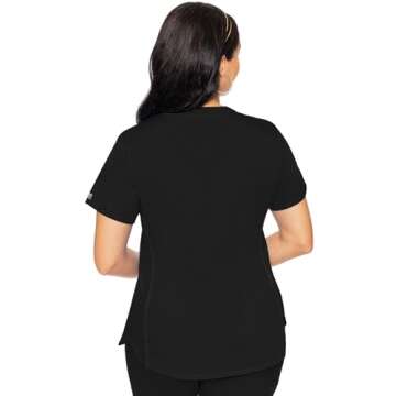 Med Couture V-Neck Scrub Top for Women with 4 Pockets, Rib-Knit Side Panel, and Shirttail Hem MC7459, Black, 2X-Large
