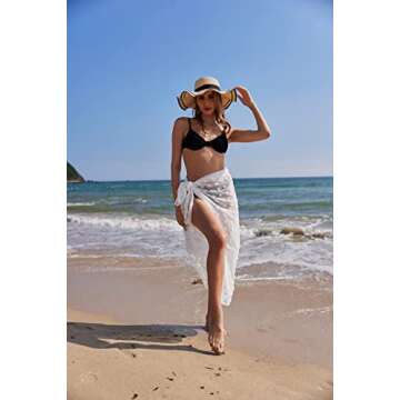 Ekouaer Sarong Swimsuit Coverup for Women Chiffon Long Beach Wrap Skirt Sheer Scarf Bathing Suit Sarong
