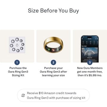 Oura Ring Gen3 Horizon - Gold - Size 8 - Smart Ring - Size First with Oura Ring Gen3 Sizing Kit - Sleep Tracking Wearable - Heart Rate - Fitness Tracker - 5-7 Days Battery Life