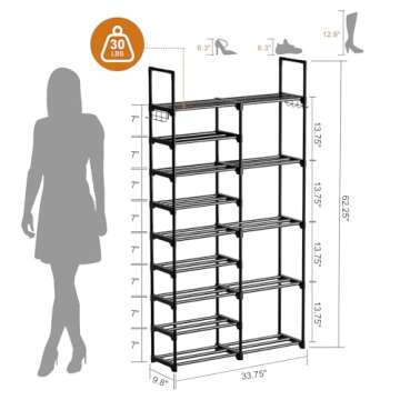 WOWLIVE 9 Tiers Shoe Rack Shoe Storage Shoe Organizer 30-35 Pairs Shoe Tower Unit Shelf Durable Metal Pipes with Plastic Connectors Stackable Cabinet Black(SSS2B9)