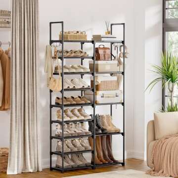 WOWLIVE 9 Tiers Shoe Rack Shoe Storage Shoe Organizer 30-35 Pairs Shoe Tower Unit Shelf Durable Metal Pipes with Plastic Connectors Stackable Cabinet Black(SSS2B9)