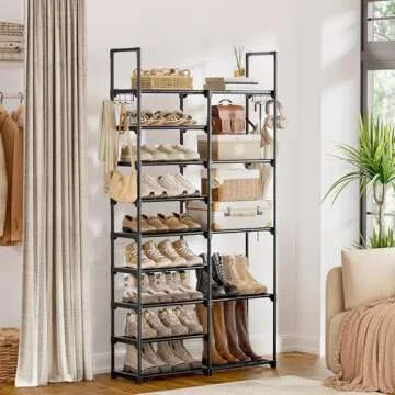 WOWLIVE 9 Tiers Shoe Rack Shoe Storage Shoe Organizer 30-35 Pairs Shoe Tower Unit Shelf Durable Metal Pipes with Plastic Connectors Stackable Cabinet Black(SSS2B9)