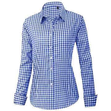 J.VER Womens Dress Shirt Easy Care Button Down Blouse Long Sleeve Shirts for Work Professional Denim Blue Medium