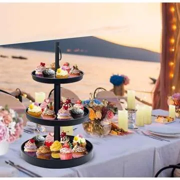Cupcake Stand for 50 Cupcakes, 2 PACK Metal 3 Tier Cupcake Tower Black Cupcake Holder Stand Cake Display Stand Tiered Serving Trays Dessert Stands with Handle for Party, Baby Shower, Wedding, Birthday