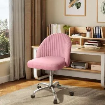 Furniwell Office Chair Armless Cute Desk Chair Modern Adjustable Swivel Padded Fabric Vanity Task Computer Chair Home Office Desk Chairs with Wheels (Pink)