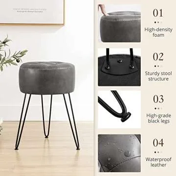 LUE BONA Faux Leather Tufted Vanity Stool for Stylish Homes