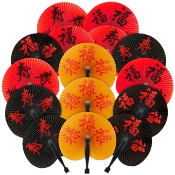 Jetec 20 Pieces Chinese New Year Fans - Elegant Folding Decorative Handheld Paper Fans for 2025
