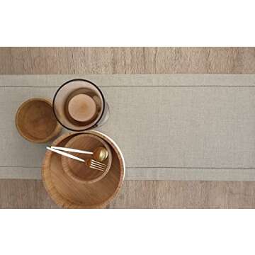 Solino Home Natural Linen Table Runner 60 Inches Long – 100% Pure Linen Classic Hemstitch Table Runner 14 x 60 Inch – Machine Washable Dining Table Runner for Spring Decor
