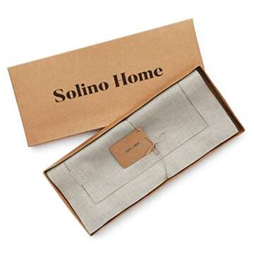 Solino Home Natural Linen Table Runner 60 Inches Long – 100% Pure Linen Classic Hemstitch Table Runner 14 x 60 Inch – Machine Washable Dining Table Runner for Spring Decor