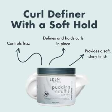 EDEN BodyWorks Coconut Shea Pudding Souffle - Curl Defining Hair Moisturizer with a Soft Hold to Strengthen Hair, Control Frizz & Add Shine - 16 Oz.