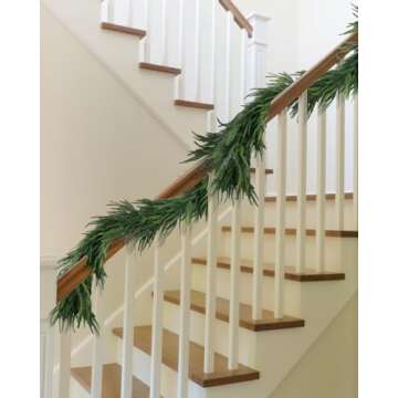 72" Christmas Artificial Norfolk Pine Garlands, Real Touch Winter Faux Greenery Garland, Realistic Artificial Garland for Table, Mantle, Fireplace, Indoor, Window Stairs Outdoor Decoration (1