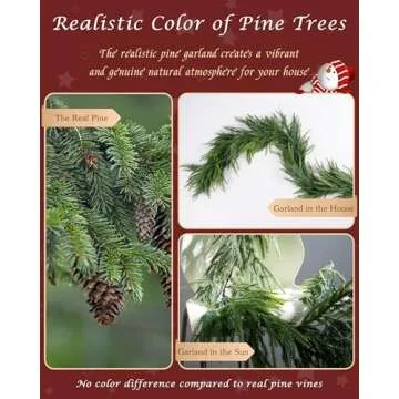 72" Christmas Artificial Norfolk Pine Garlands, Real Touch Winter Faux Greenery Garland, Realistic Artificial Garland for Table, Mantle, Fireplace, Indoor, Window Stairs Outdoor Decoration (1