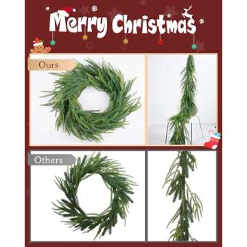 72" Christmas Artificial Norfolk Pine Garlands, Real Touch Winter Faux Greenery Garland, Realistic Artificial Garland for Table, Mantle, Fireplace, Indoor, Window Stairs Outdoor Decoration (1