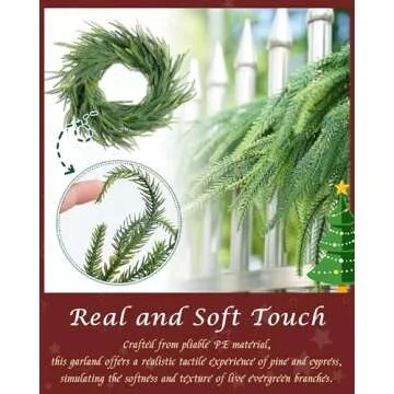 72" Christmas Artificial Norfolk Pine Garlands, Real Touch Winter Faux Greenery Garland, Realistic Artificial Garland for Table, Mantle, Fireplace, Indoor, Window Stairs Outdoor Decoration (1