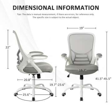 HYLONE Ergonomic White Office Chair Comfortable, Comfy Desk Chair Mesh Office Chair Comfortable Desk Chair Cute White Desk Chair Ergonomic Office Chair Task Chair