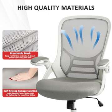 HYLONE Ergonomic White Office Chair Comfortable, Comfy Desk Chair Mesh Office Chair Comfortable Desk Chair Cute White Desk Chair Ergonomic Office Chair Task Chair