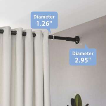 Tension Curtain Rod, 51-126 Inch,Spring Closet Rod, for Windows or Shower, Easy to Install, No Drilling, No Rust, for Bathroom, Rod Diameter 1.26 Inches, Black,Umimile