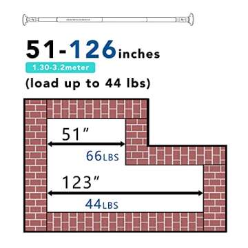 Tension Curtain Rod, 51-126 Inch,Spring Closet Rod, for Windows or Shower, Easy to Install, No Drilling, No Rust, for Bathroom, Rod Diameter 1.26 Inches, Black,Umimile