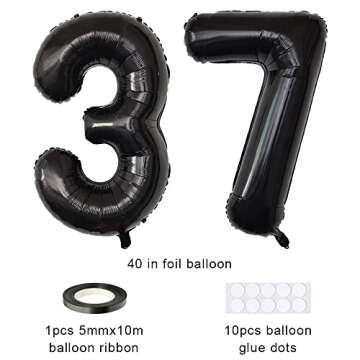 Xihuimay Number 37 Balloons 40 inch Digital Balloon Alphabet 37 Birthday Balloons Digit 37 Helium Ba...