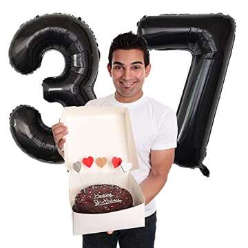Xihuimay Number 37 Balloons 40 inch Digital Balloon Alphabet 37 Birthday Balloons Digit 37 Helium Balloons Big Balloons for Birthday Party Supplies Wedding Bachelorette Bridal Shower, Black Number 37