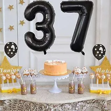 Xihuimay Number 37 Balloons 40 inch Digital Balloon Alphabet 37 Birthday Balloons Digit 37 Helium Balloons Big Balloons for Birthday Party Supplies Wedding Bachelorette Bridal Shower, Black Number 37