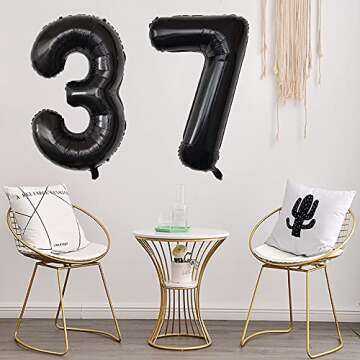 Xihuimay Number 37 Balloons 40 inch Digital Balloon Alphabet 37 Birthday Balloons Digit 37 Helium Balloons Big Balloons for Birthday Party Supplies Wedding Bachelorette Bridal Shower, Black Number 37