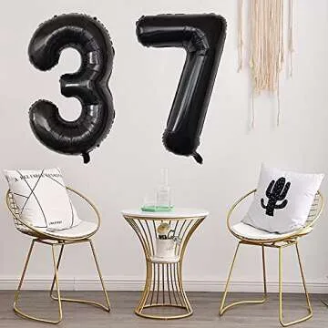 Xihuimay Number 37 Balloons 40 inch Digital Balloon Alphabet 37 Birthday Balloons Digit 37 Helium Balloons Big Balloons for Birthday Party Supplies Wedding Bachelorette Bridal Shower, Black Number 37