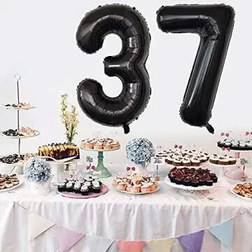 Xihuimay Number 37 Balloons 40 inch Digital Balloon Alphabet 37 Birthday Balloons Digit 37 Helium Balloons Big Balloons for Birthday Party Supplies Wedding Bachelorette Bridal Shower, Black Number 37