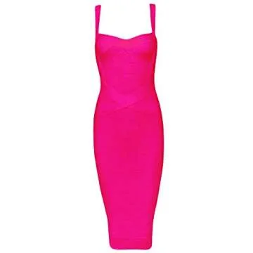 Whoinshop Women's Rayon Strap Celebrity Midi Evening Party Bandage Dress (M, Rose)