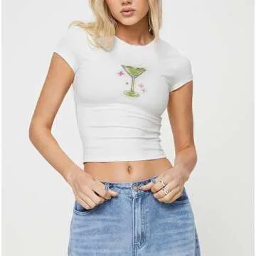 Y2K Graphic Baby Tees Top for Women Slim Fitted Aesthetic Crop Top