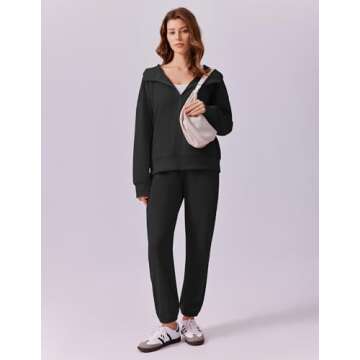 PINSPARK 2 Piece Sets for Women Zip Up Hoodie Sweatshirts Drawstring Fleece Sweatpants Winter Matching Sets Fall 2024 Black M