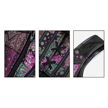 Kimring Women's Gothic Retro Jacquard Peasant Shoulder Straps Boby Shaper Tank Bustiers Spiral Steel Boned Overbust Corset Purple Medium