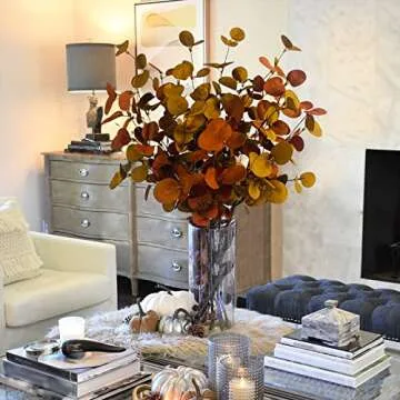 Ruidazon 4 Pcs Artificial Fall Eucalyptus Leaves Greenery Stems for Home Floral Arrangement Wedding ...