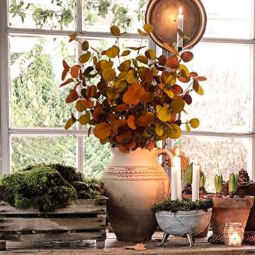 Ruidazon 4 Pcs Artificial Fall Eucalyptus Leaves Greenery Stems Plants for Home Floral Arrangement Wedding Party Autumn Thanksgiving Table Centerpiece Decorations, 26.7"
