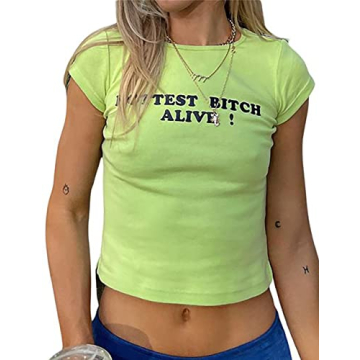 MISSACTIVER Y2K Dump Him Letter Print Crop T-Shirt Streetwear