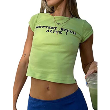 MISSACTIVER Y2K Dump Him Letter Print Crop T-Shirt Streetwear