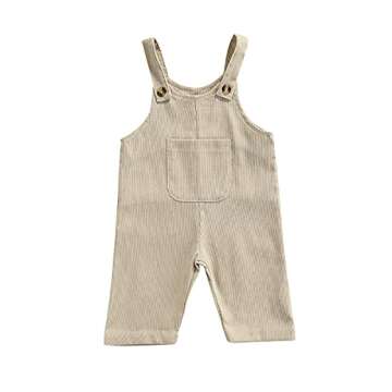 Newborn Baby Boy Girl Summer One Piece Button Suspender Overalls Jumpsuit Sleeveless Plain Romper Ou...