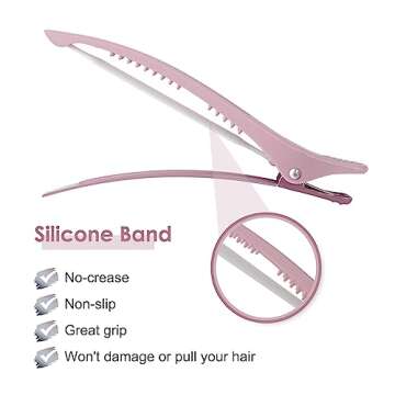 AIMIKE Hair Sectioning Clips with Silicone Band - 6pcs No Crease Duck Billed Clips for Styling, Cutting, and Rollers in Morandi Color