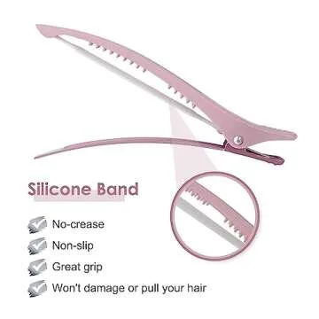 AIMIKE Hair Sectioning Clips with Silicone Band - 6pcs No Crease Duck Billed Clips for Styling, Cutting, and Rollers in Morandi Color
