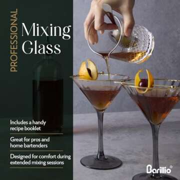 Barillio Crystal Cocktail Mixing Glass Set - 20 Oz Weighted Cocktail Stirring Glass with Strainer and Bamboo Stand - Bar Mixing Kit with Crystal Pitcher/Beaker - Home Mixology Bartender Kit