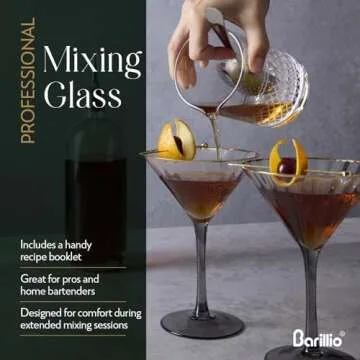 Barillio Crystal Cocktail Mixing Glass Set - 20 Oz Weighted Cocktail Stirring Glass with Strainer and Bamboo Stand - Bar Mixing Kit with Crystal Pitcher/Beaker - Home Mixology Bartender Kit