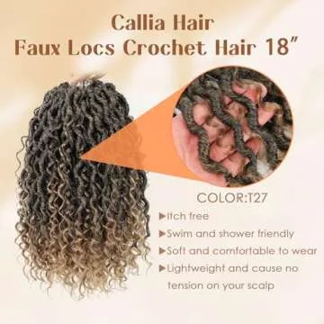 Callia Goddess Locs Crochet Hair 18 Inch 8 Packs Faux Locs Crochet Hair for Black Women Pre Looped Locs Crochet Hair, Crochet Goddess Locs with Curly Ends T27