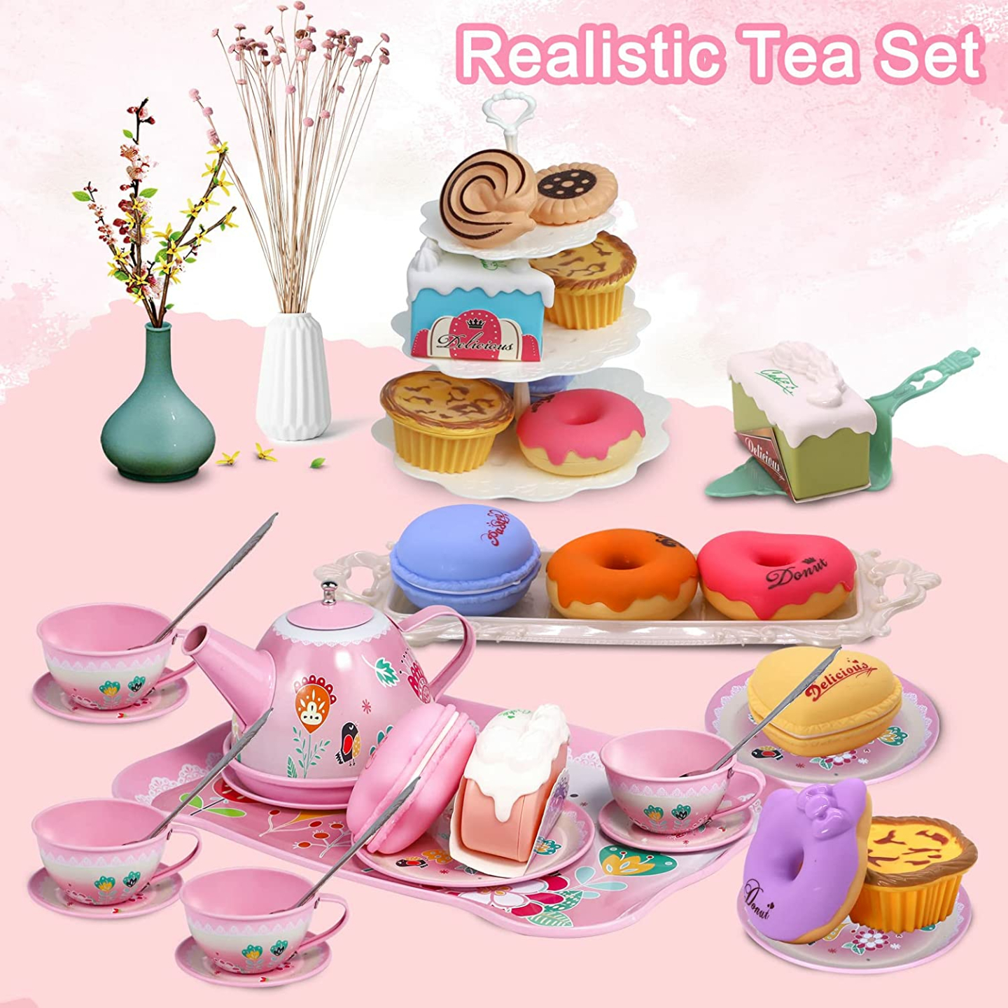 Kids Princess Tea Party Set for Ages 3-6 - 15 Pieces