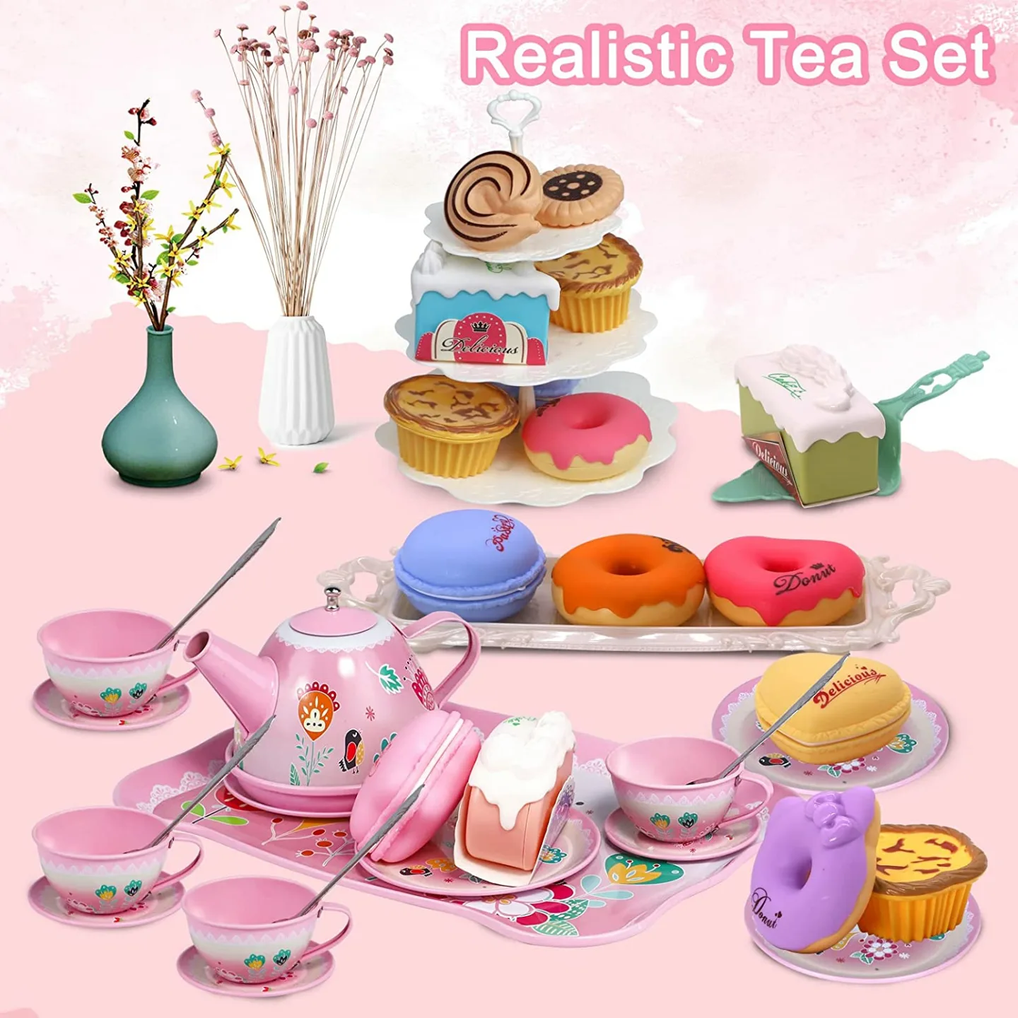 Kids Princess Tea Party Set for Ages 3-6 - 15 Pieces