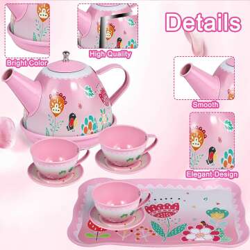 Kids Princess Tea Party Set for Ages 3-6 - 15 Pieces